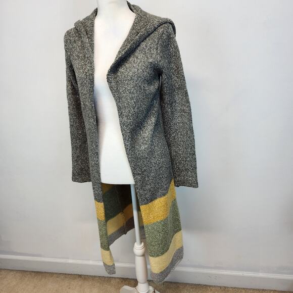 Hem & Thread Long Cardigan Size M Hooded Gray Stripe Open Front Soft Boho - Picture 5 of 14